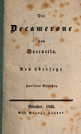 Der Decamerone von Boccaccio : Neu übersetzt. 12