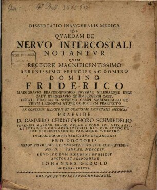 Dissertatio inauguralis medica qua quaedam de nervo intercostali notantur