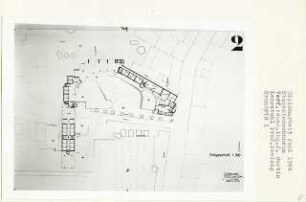 Studentenwohnheim, Bochum (Diplomarbeit bei Peter Poelzig): Grundriss Erdgeschoss 1:200