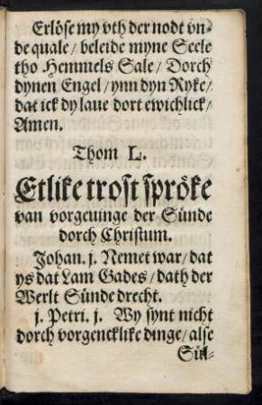 Thom L. Etlike trost spröke van vorgevinge der Sünde dorch Christum.