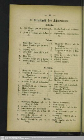 C. Verzeichniß der Schülerinnen
