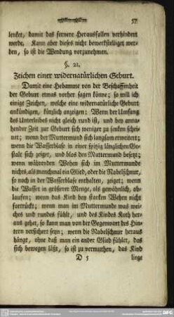 §. 21. Zeichen einer widernatürlichen Geburt