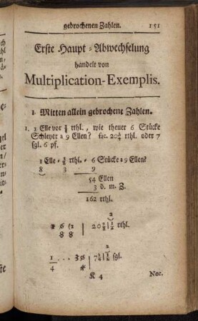Erste Haupt-Abwechselung handelt von Multiplication-Exemplis.