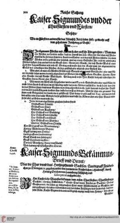 Kaiser Sigmundts und der Churfürsten und Fürsten Gesetze