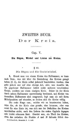 Cap. V. Die Bögen, Winkel und Linien am Kreise.