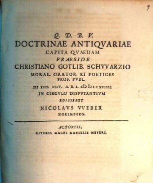 Doctrinae Antiqvariae Capita Qvaedam