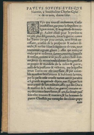 Paulus Iovius Euesque Nucerin, a linuictissime Charles Cesar v. de ce nom, donne salut