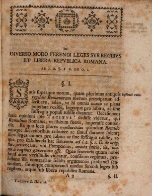 De diverso modo ferendi leges sub regibus et libera Republica Romana ... prolusio