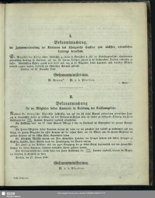 A. Bekanntmachung, die Zusammenberufung der Kammern des Königreichs Sachsen zum nächsten ordentlichen Landtage betreffend