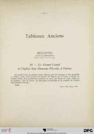 Tableaux anciens (Nr. 16-44) mit Planche VIII-XXII