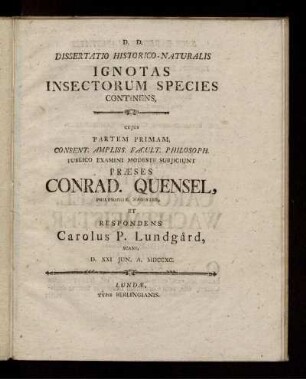 Dissertatio hist.-nat. ignotas insectorum species continens