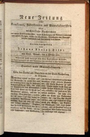 6tes Stück. Weimar, den 8. Februar 1800.