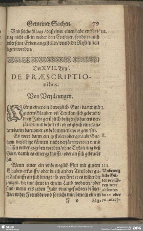Der XVII. Titul. Von Verjärungen