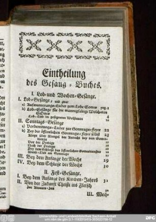 Eintheilung des Gesang-Buches.
