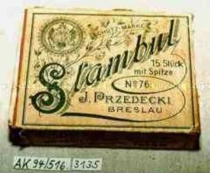 Pappschachtel für 15 Stück Zigaretten? "Stambul No.76, J. PRZEDECKI BRESLAU"