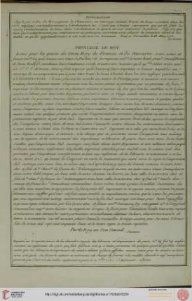 Approbation, Privilége du Roy