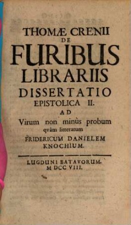De furibus librariis dissertatio epistolica, 2