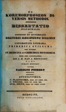 De koremorphoseos diversis methodis : Diss. inaug.