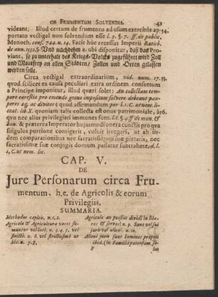 Cap. V. De Iure Personarum circa Frumentum, h.e. de Agricolis & eorum Privilegiis.