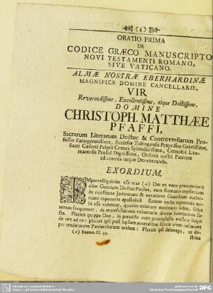 Oratio Prima De Codice Graeco Manuscripto Novi Testamenti Romano, Sive Vaticano