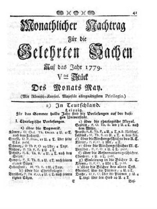 Monathlicher Nachtrag [...] Auf das Jahr 1779. Vtes Stück Des Monats May
