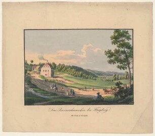 Das Rosinenhäuschen aus dem Tal, Schankwirtschaft seit 1640 an der Frauensteiner Straße südöstlich von Freiberg (heute Ortsteil des Stadtteiles Freiberg-Zug, Ausflugslokal und großer Saalbau, 1914 Neubau, heute abgerissen)
