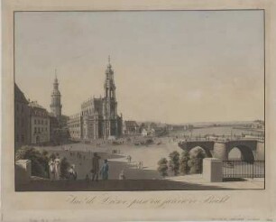 Ansicht der Hofkirche mit ihrer Umgebung in Dresden von der Brühlschen Terrasse aus, Kupferstich, um 1820