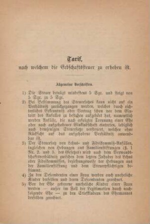 Tarif, nach welchem die Erbschaftssteuer zu erheben ist.