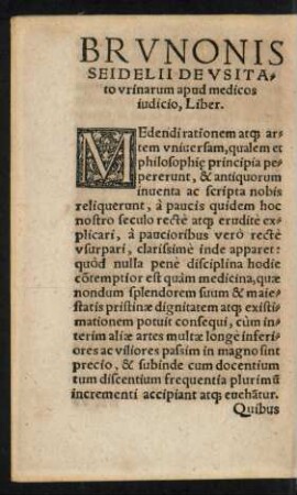 Brunonis Seidelii De Usitato urinarum apud medicos iudicio, Liber.