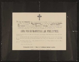 Hirsch Familiendokumente 11: Material zu Anna von Hofmannsthal: Todesanzeige