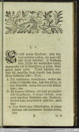 [Allgemeine Eintheilung derer besondern Zufälle bey Kranckheiten, nebst einigen angeführten Bemerckungen. § 1. 2. 3. 4.]