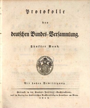 Protokolle der Deutschen Bundesversammlung. [Teilausgabe]. 5. 1818