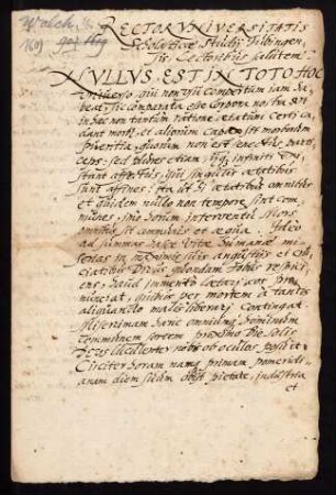 Todesanzeige der Elisabetha Walchia, Ehefrau des Dr. iur. utr. Johann Christoph Walchius [Walch], 1619.