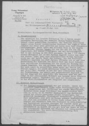 Dürnau-Gammelshausen: Visitationsbericht mit Pfarrbericht 1955