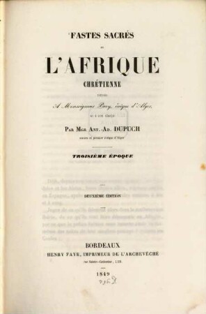 Fastes sacrés de l'Afrique chrétienne, 1. Troisième époque