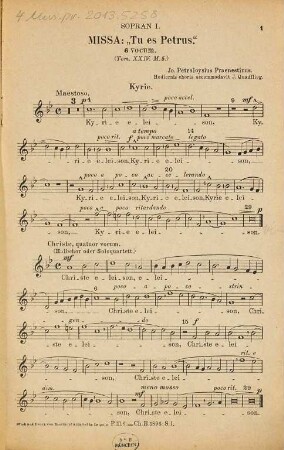 Missa Tu es Petrus : für 6stg. gemischten Chor