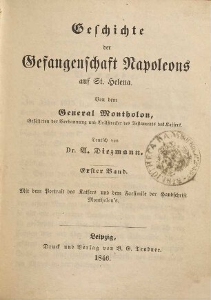 Geschichte der Gefangenschaft Napoleons auf St. Helena, 1