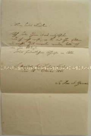Brief an Unbekannt - aus der Schreibschatulle der Ulrike von Levetzow (Goethe-Kasten)