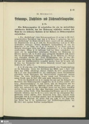 III. Abschnitt. Bebauungs-, Fluchtlinien- und Flächenaufteilungspläne