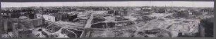 240° Panorama. Blick entlang der Lobeckstraße vom Landwehrkanal über die Freifläche Ritterstraße Richtung Otto-Suhr-Siedlung. Berlin-Kreuzberg, Wassertorstraße