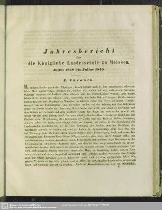 Jahresbericht über die Königliche Landesschule zu Meissen. Julius 1848 bis Julius 1849