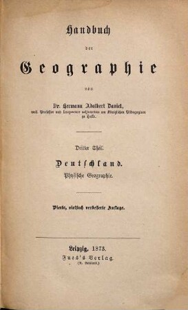 Handbuch der Geographie, 3. Deutschland. Physische Geographie