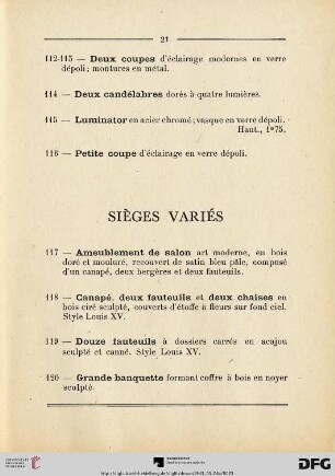 Sièges variés (Nr. 117-134)