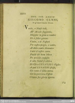 Del Sig. Abate Giacomo Cemmi, fra gl' Arcadi Amildo Cileneo