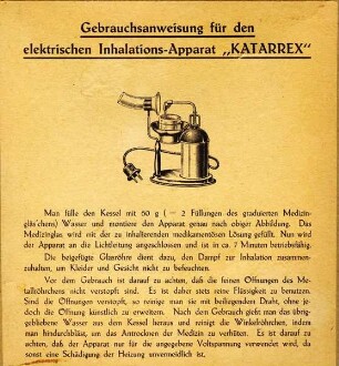 GEBRAUCHSANWEISUNG FÜR DEN ELEKTRISCHEN INHALATIONS-APPARAT "KATARREX"