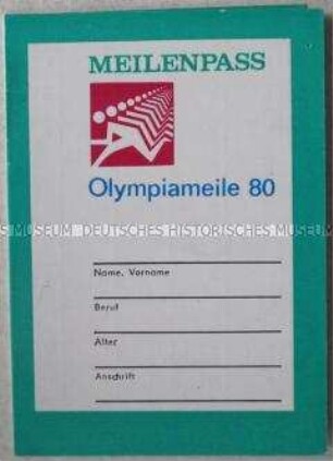 Vordruck einer Teilnehmerkarte "Olympiameile 80" mit Leistungspass (blanko)