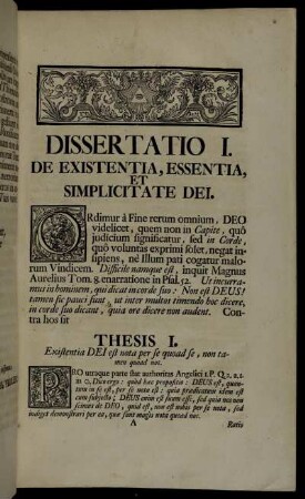Dissertatio I. De Existentia, Essentia, Et Simplicitate Dei.