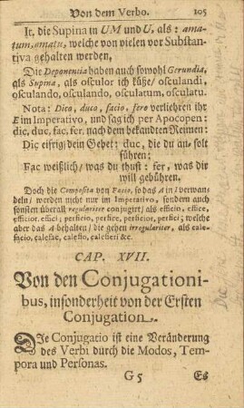 Cap. XVII. Von den Conjugationibus, insonderheit von der Ersten Conjugation.