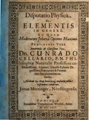Disp. phys. de elementis in genere