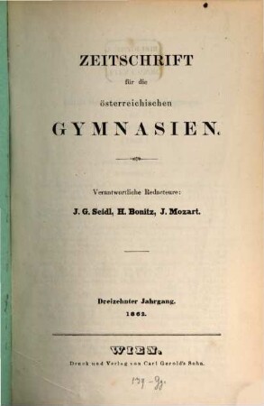 Zeitschrift für die österreichischen Gymnasien, 13. 1862